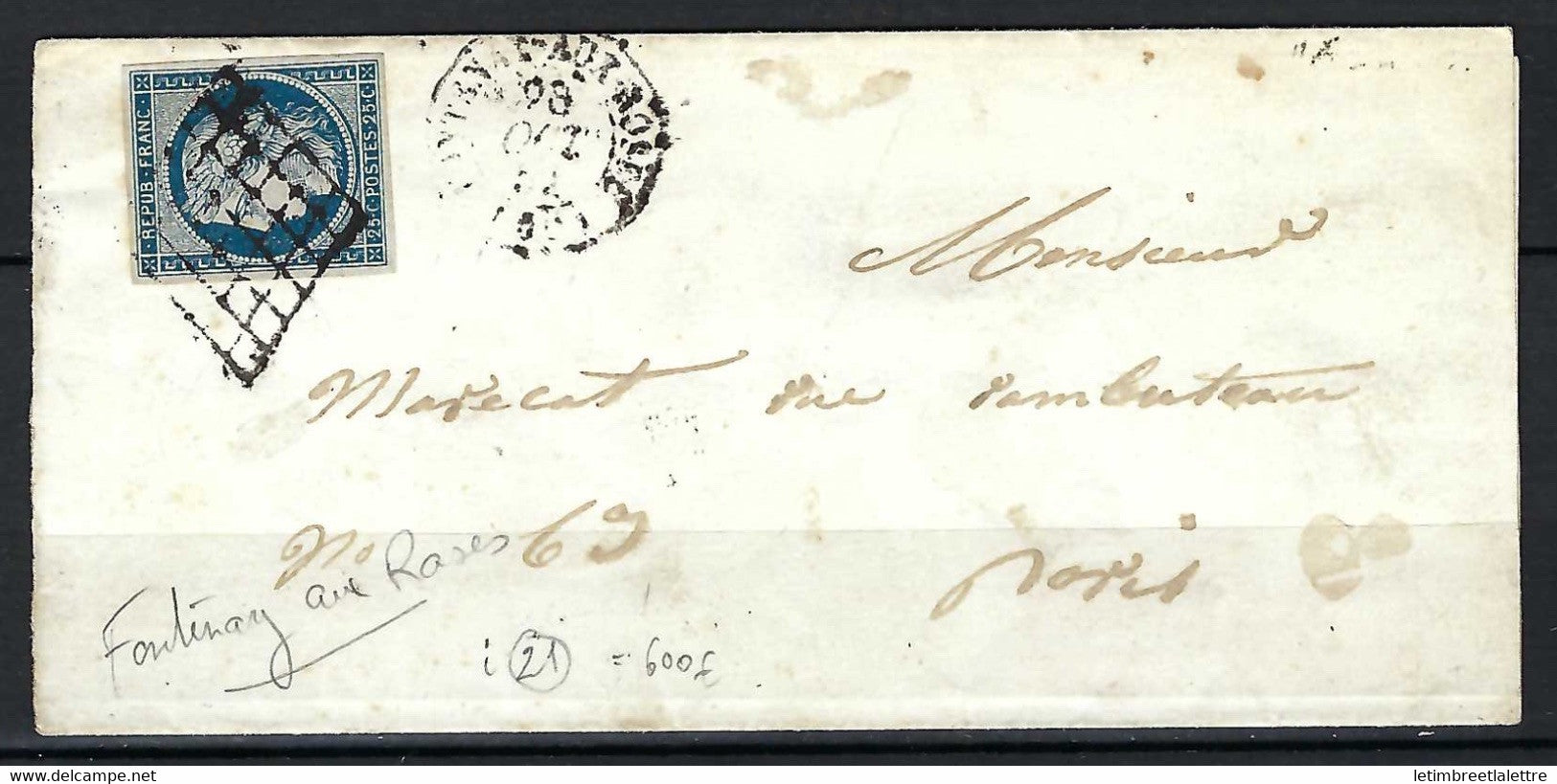 ⭐ France - YT n° 4 - Oblitéré grille - Fontenay aux Roses - indice 21 - 1851 ⭐