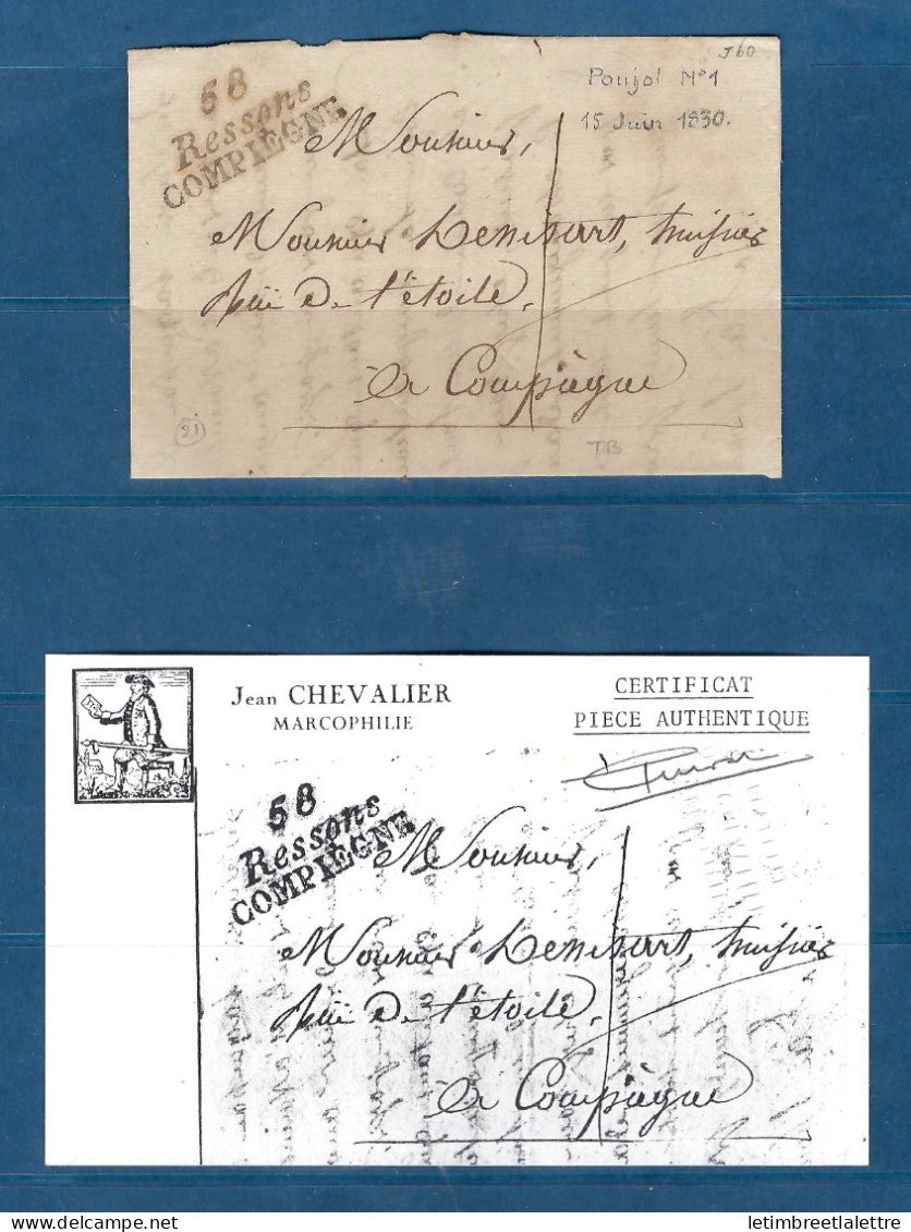 France - Oise - Double Cursive Ressons Compiègne - avec certificat - en 1830