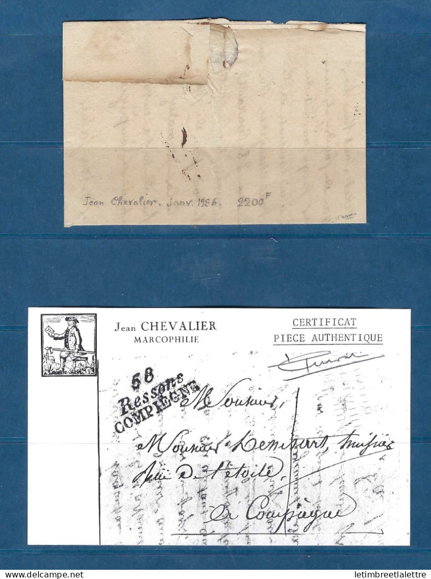 France - Oise - Double Cursive Ressons Compiègne - avec certificat - en 1830