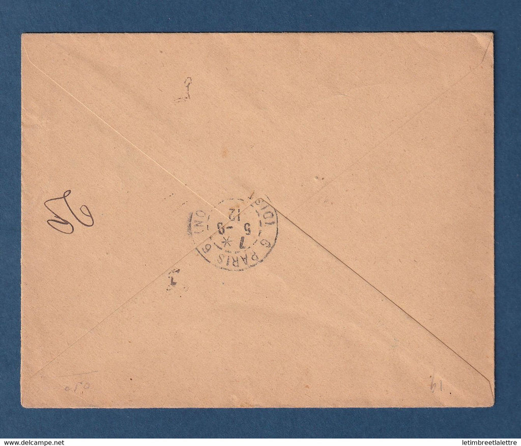 ⭐ Guadeloupe - recommandé de Pointe à Pitre affranchie à 35 centimes pour Paris avec cachet bleu vert - 1912 ⭐