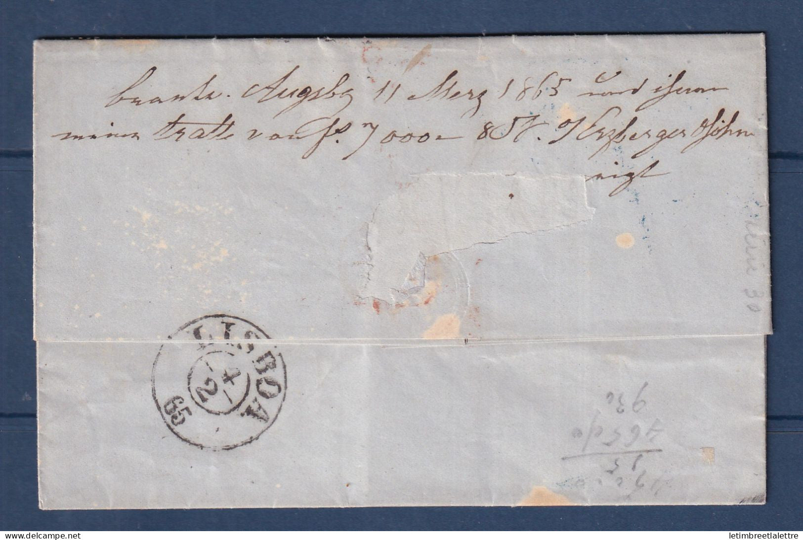 France - YT n° 22 et PP ( numéraire ) Taxe intérieure du Portugal 120 Reis - affranchissement mixte - 1865