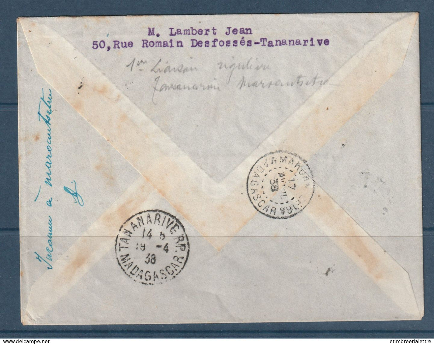 Madagascar - YT n° 172 - Vol intérieur à Madagascar - première liaison régulière - Tananarive Maroantsetra - 1938