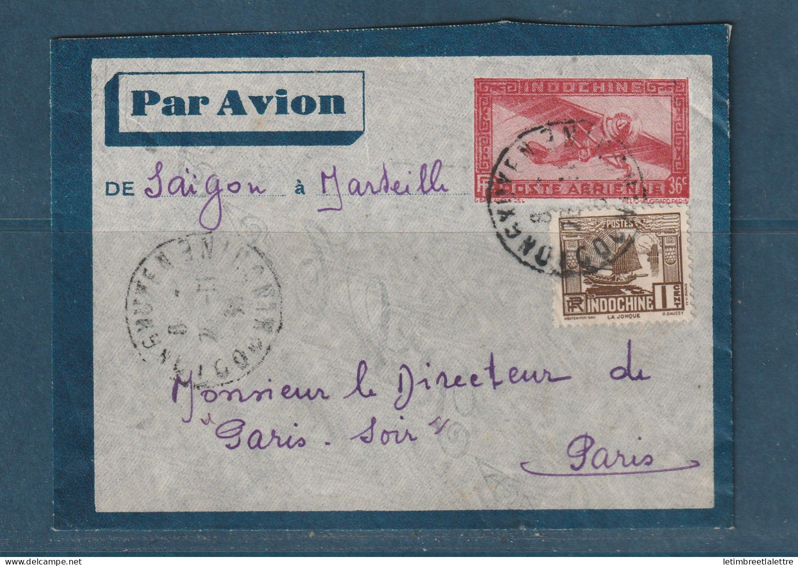 Indochine - Entier Postal - de Saïgon à Marseille - Cachet Cercle Franco Annamite Longxuyen