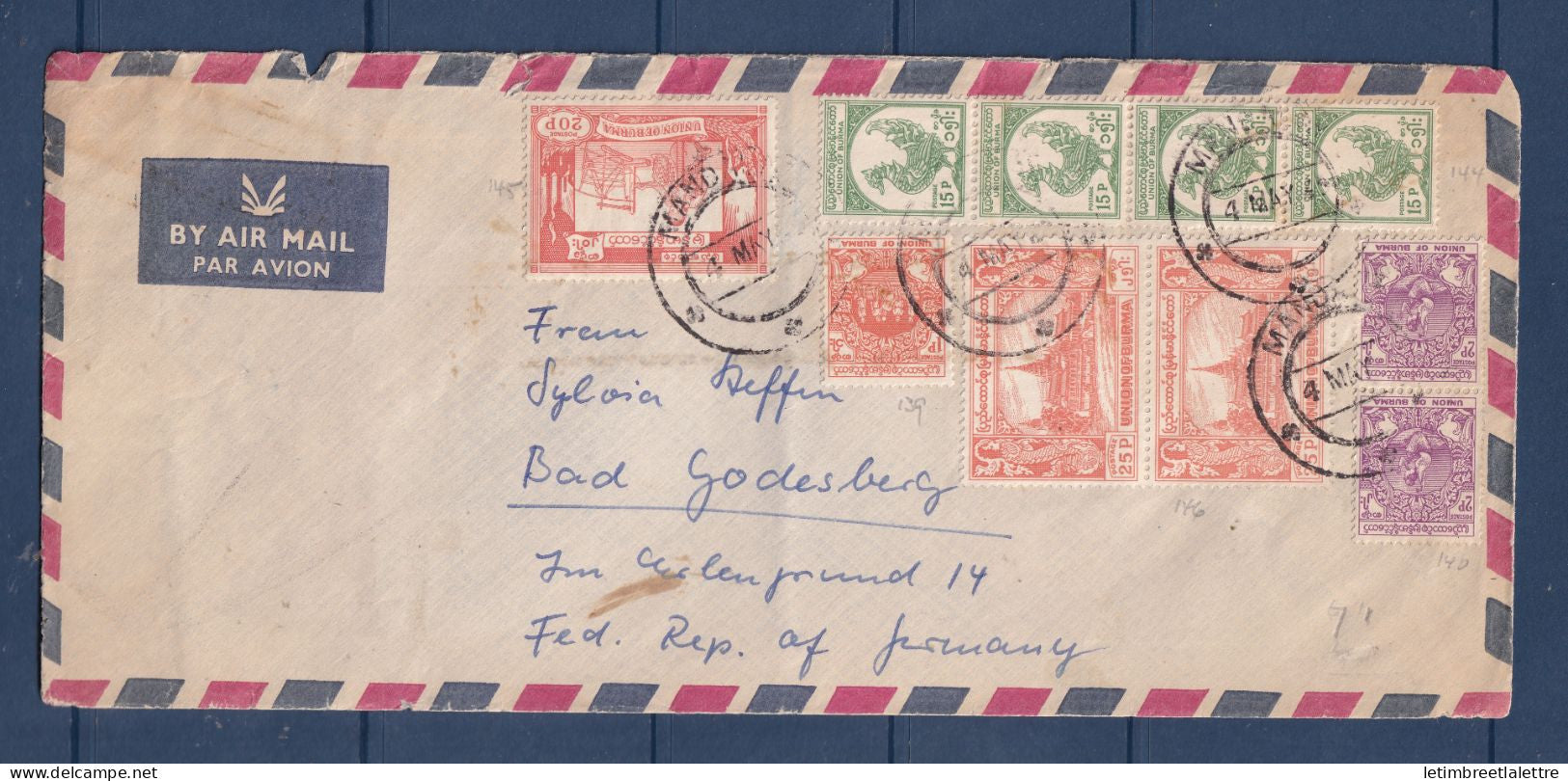 Myanmar - Birmanie - Enveloppe par avion de Mandalay - pour l'Allemagne - 1960