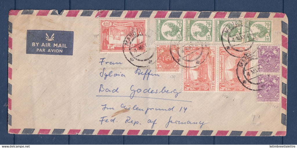 Myanmar - Birmanie - Enveloppe par avion de Mandalay - pour l'Allemagne - 1960