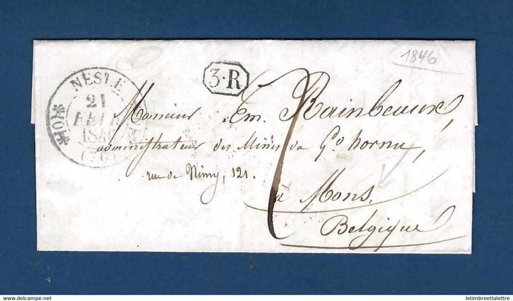 ⭐ France - Somme - type 11 double fleurons avec marque de passage pour la Belgique - 1846 ⭐