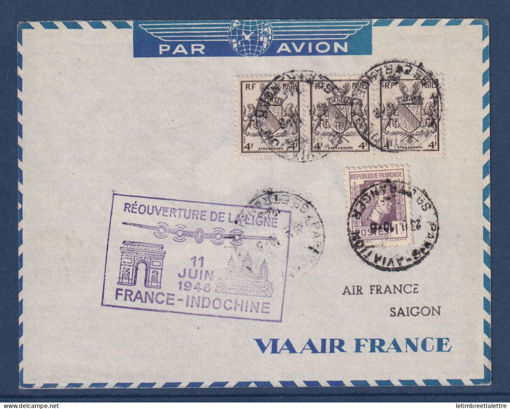 France - Réouverture de la ligne France Indochine via Air France - 1946