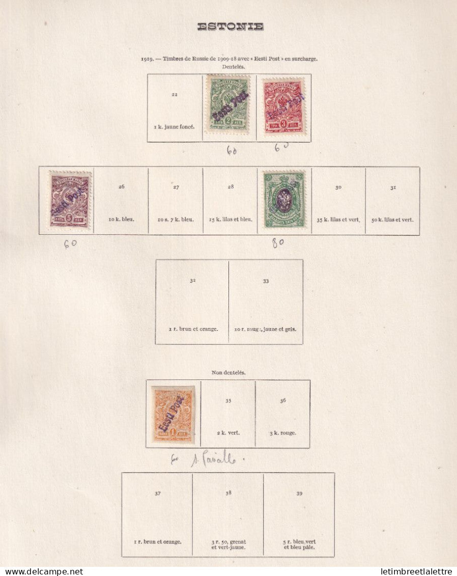Estonie - collection à la Page - YT n° 34 Signé Pavoille - * Neuf avec charnière et oblitéré - timbres de Russie - 1919