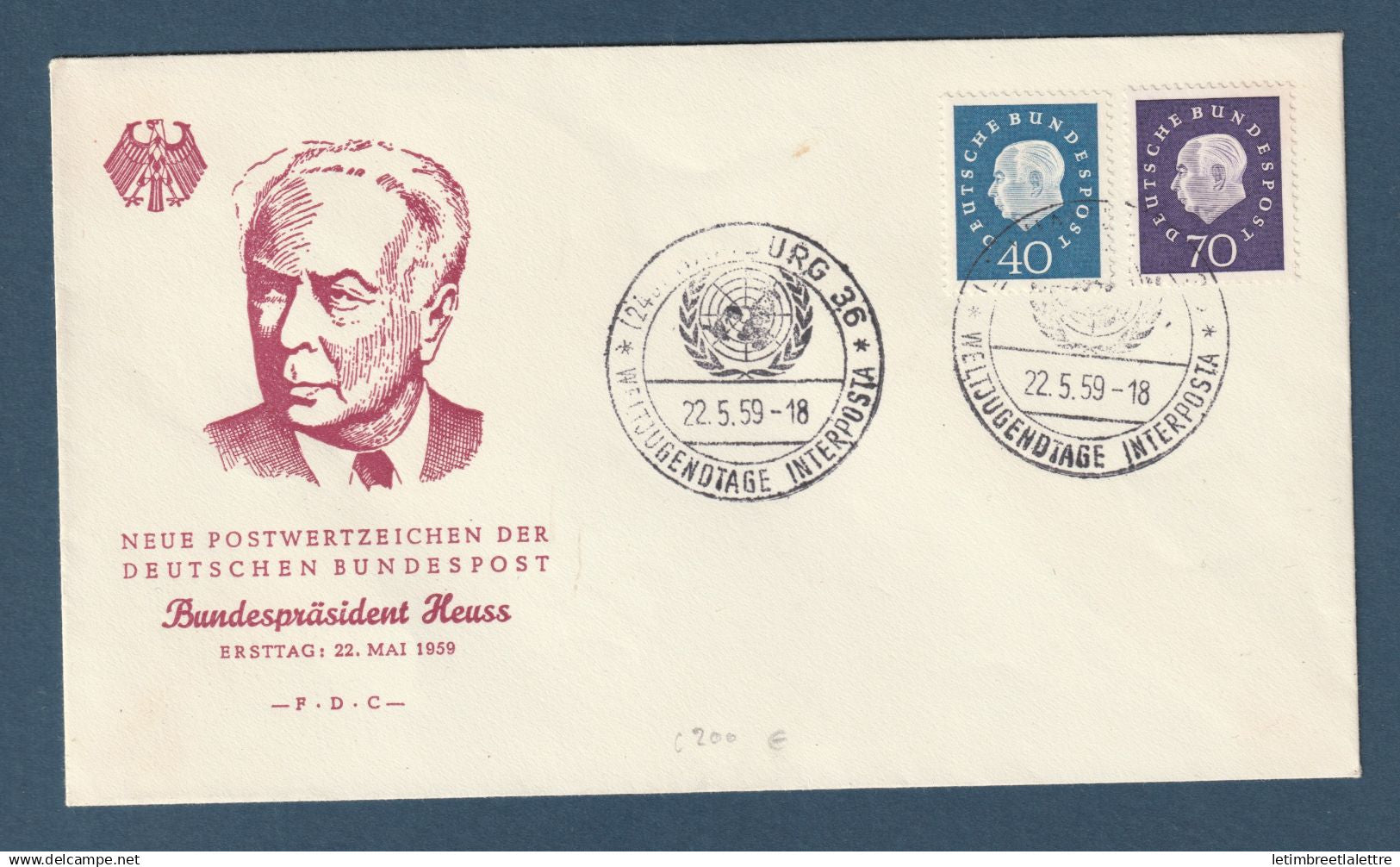 Allemagne - Berlin - FDC - premier jour - Bundespräsident Heuss - cachet peu courant - 1959