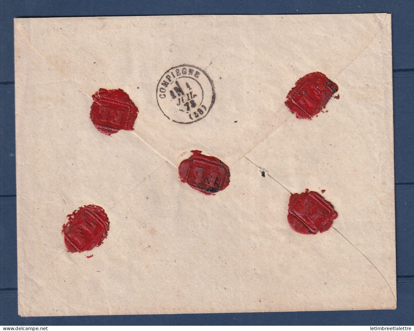 France - YT n° 54 et 57 Cérès recommandé de Noyon ( Oise ) affranchi à 90 cent du 30 Juin 1873 - Superbe