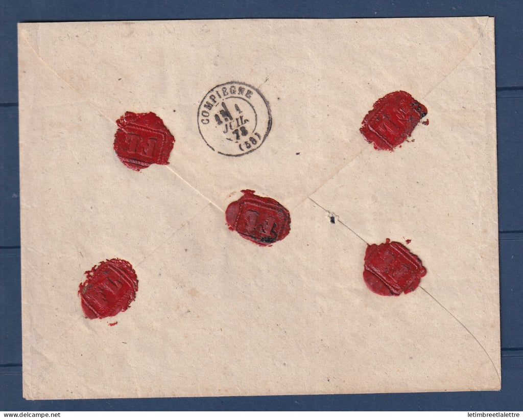 France - YT n° 54 et 57 Cérès recommandé de Noyon ( Oise ) affranchi à 90 cent du 30 Juin 1873 - Superbe