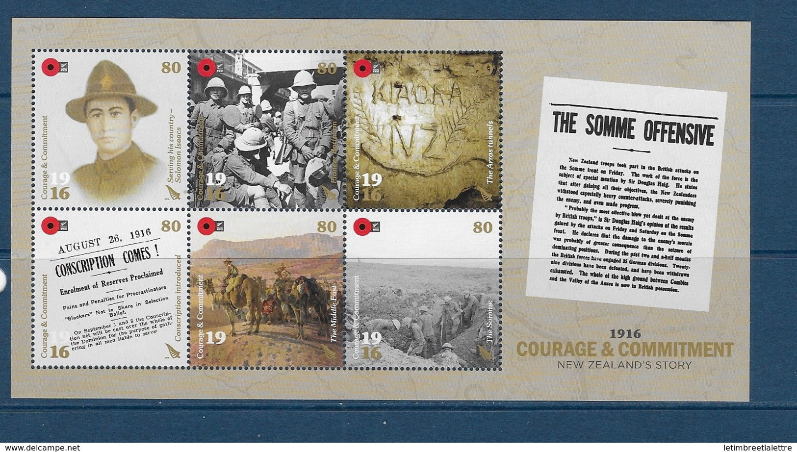 Nouvelle-Zélande Bloc feuillet n°334** Centenaire de la première guerre mondiale