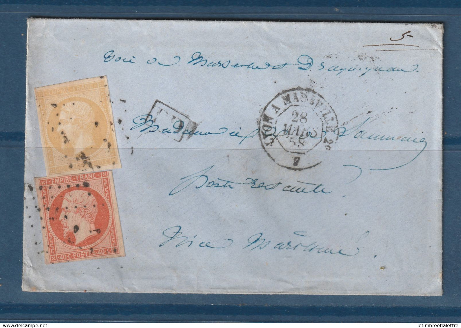 France - YT n° 13 A et 16 - Nice Maritime - Poste restante - états Sardes 1858