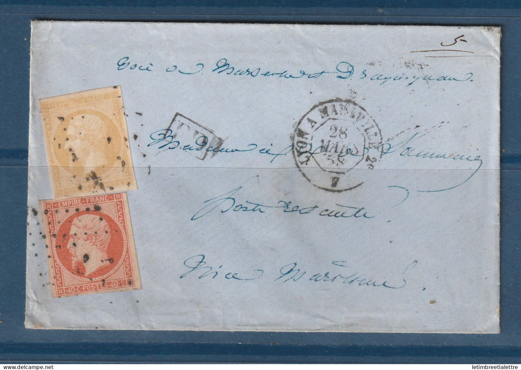 France - YT n° 13 A et 16 - Nice Maritime - Poste restante - états Sardes 1858