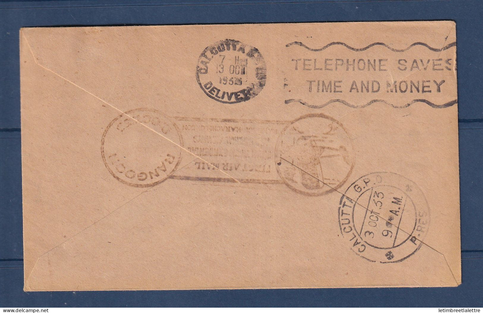 Birmanie Burma - Poste aérienne - enveloppe décorée - premier vol I.T.C.A. Akyab Calcutta ( Inde ) - 1933