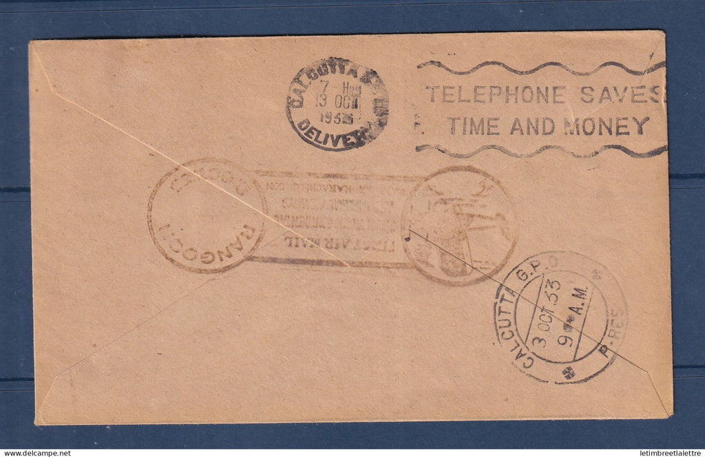 Birmanie Burma - Poste aérienne - enveloppe décorée - premier vol I.T.C.A. Akyab Calcutta ( Inde ) - 1933