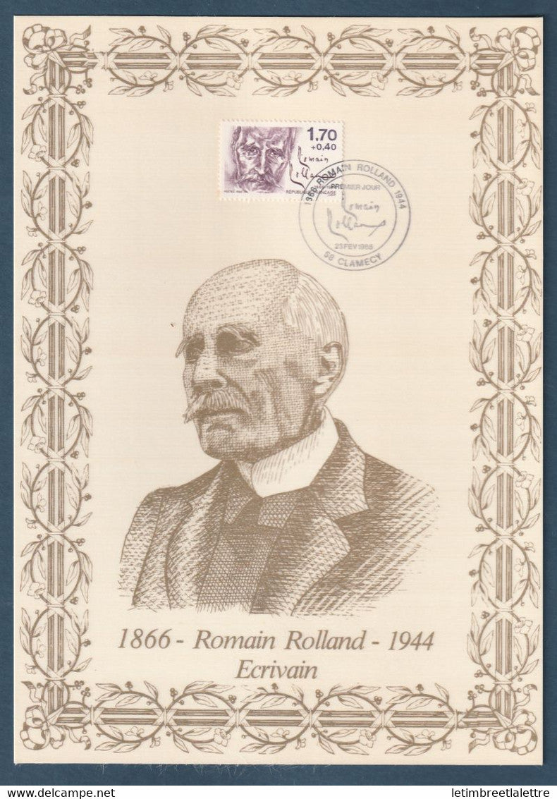 ⭐ France - Document Philatélique - Premier Jour - FDC soie - Romain Rolland - Ecrivain - 1985 ⭐