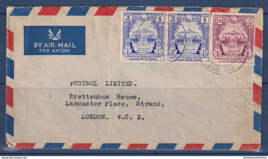 Myanmar - Birmanie - Enveloppe par avion - pour Londres - 1948