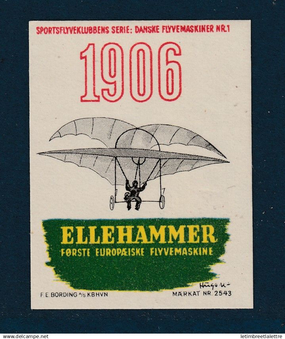 Danemark - vignette poste aérienne - avion - Ellehammer Elle Hammer - 1906
