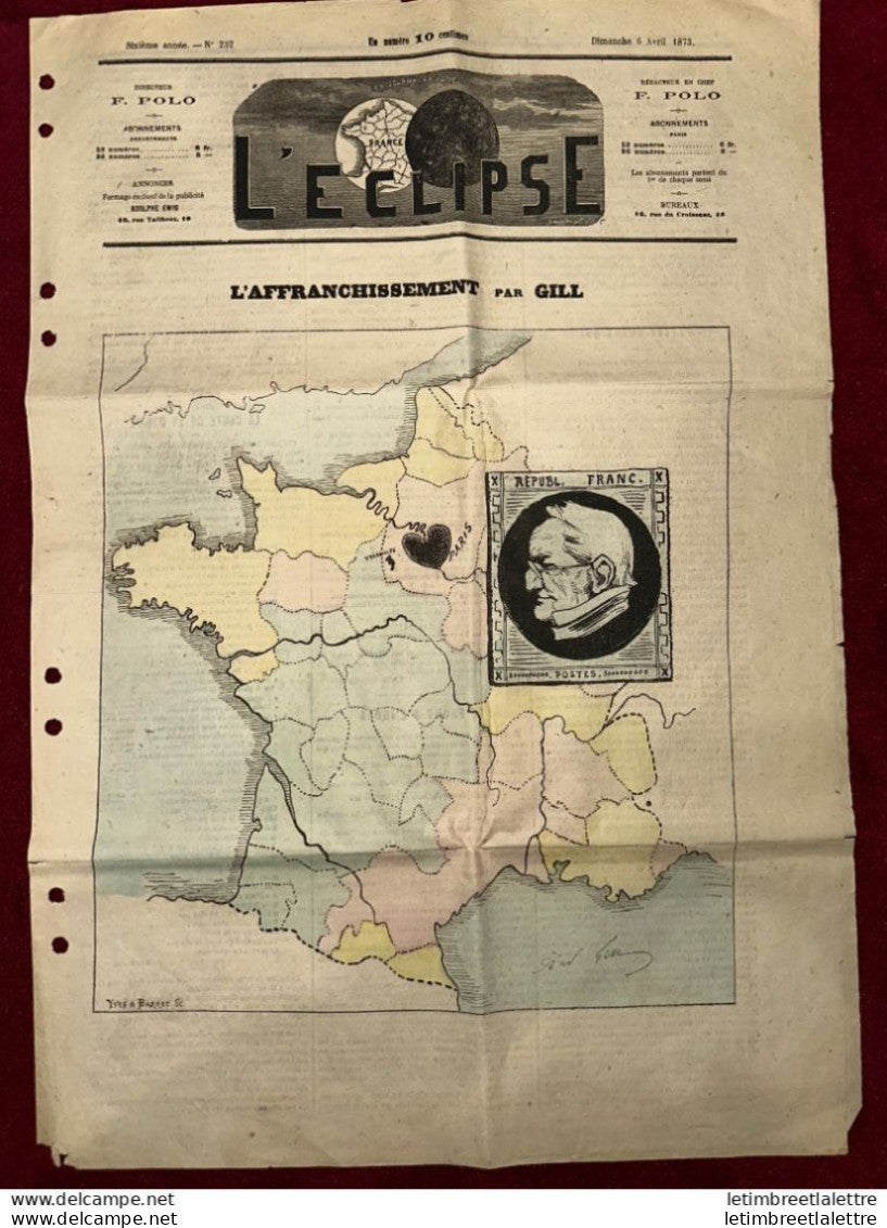 France - journal - l’éclipse - n° 232 - Timbre poste - Avril 1873