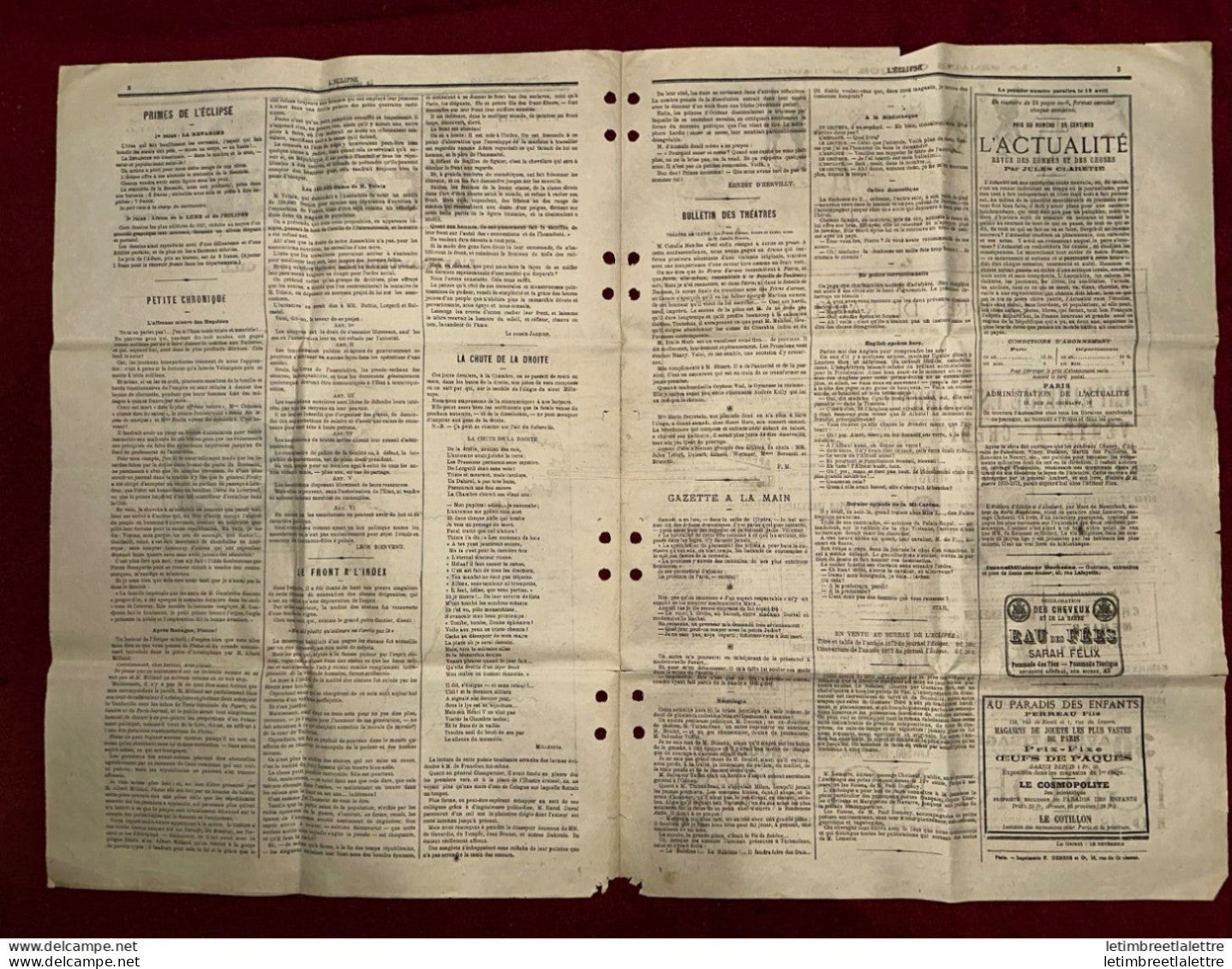 France - journal - l’éclipse - n° 232 - Timbre poste - Avril 1873