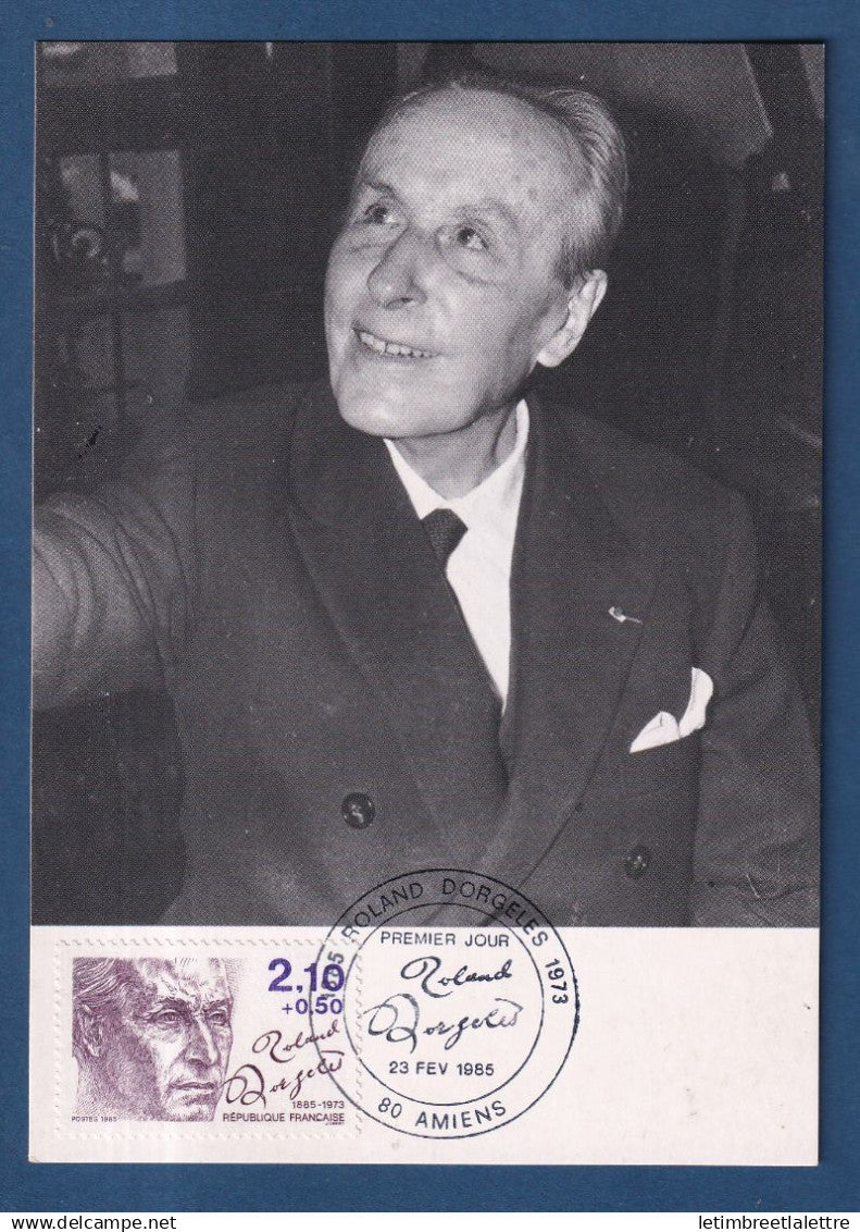 France - FDC - Premier Jour - Carte maximum - Roland Dorgeles - 1985