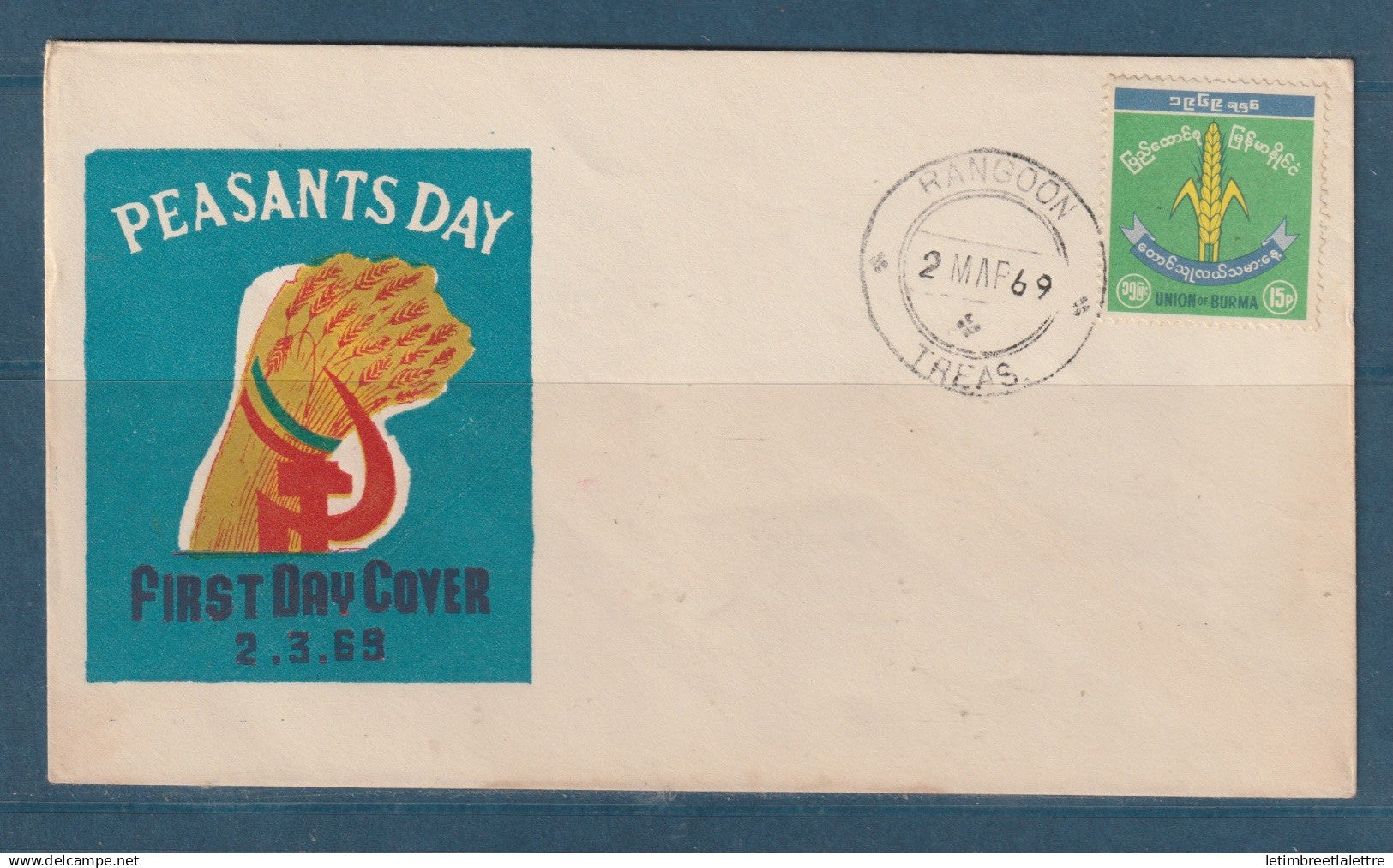 Myanmar - Birmanie -  Burma - YT n° 123 - FDC premier jour journée du paysan - peasants day - 1969