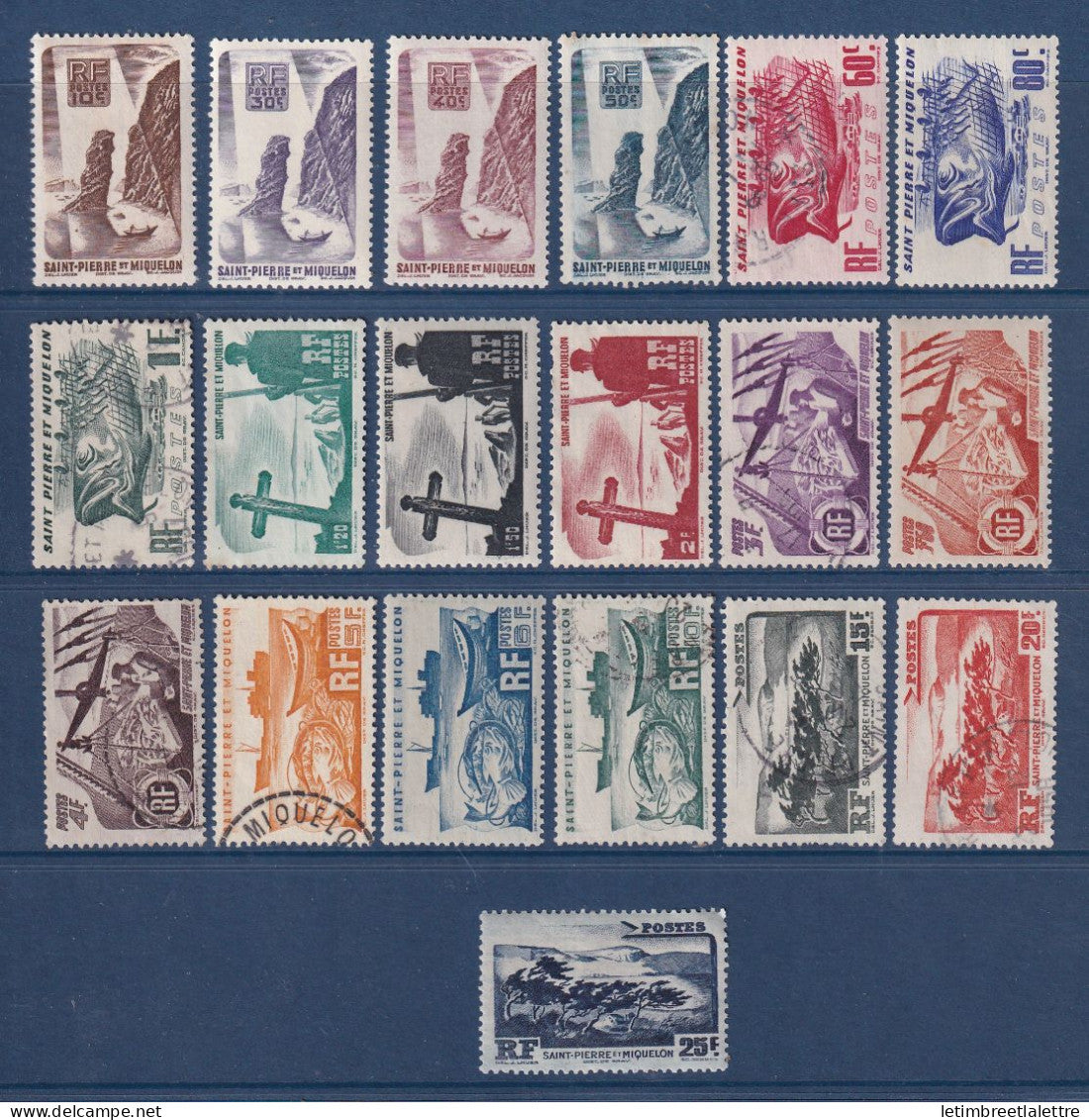 Saint Pierre et Miquelon - YT n° 325 à 343 ** * (*) - neuf avec et sans charnière et neuf sans gomme - oblitéré - 1947
