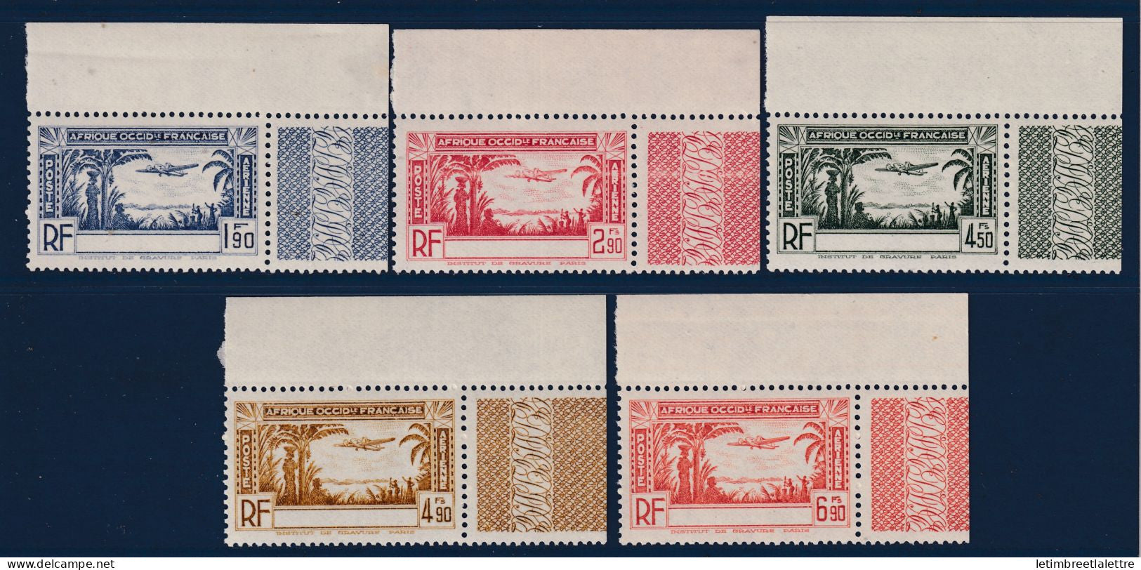 Côte d'Ivoire - Variété - Poste aérienne - YT n° 1 à 5 a ** sans légende - Neuf sans charnière - 1940