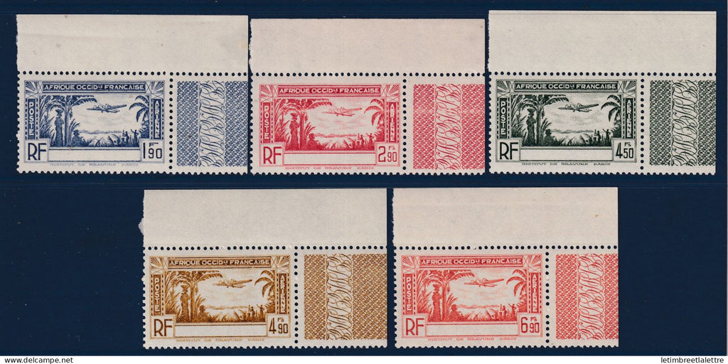 Côte d'Ivoire - Variété - Poste aérienne - YT n° 1 à 5 a ** sans légende - Neuf sans charnière - 1940