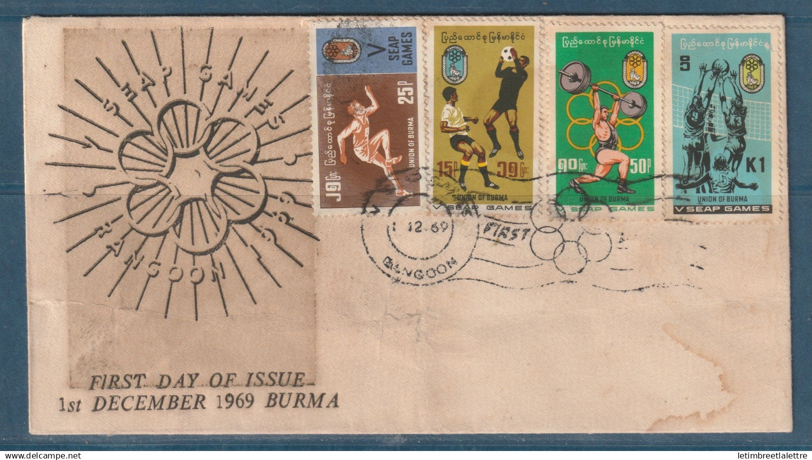 Myanmar - Birmanie -  Burma - YT n° 126 à 129 - FDC premier jour SEAP games - 5 ème jeux Asiatique - 1969