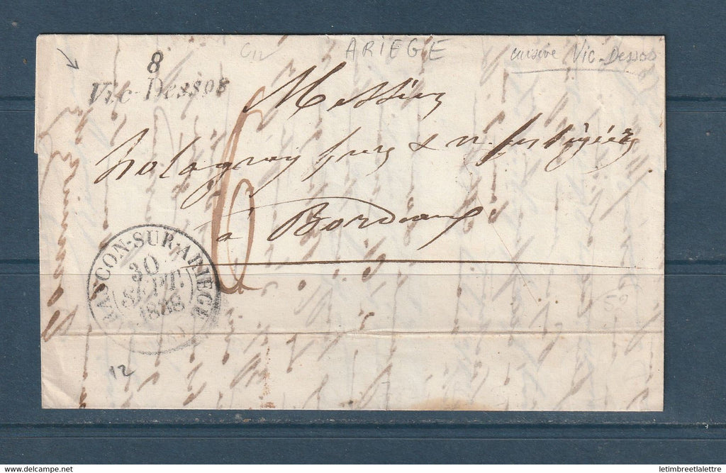 France - Cursive de Vic  Dessos ( Ariège ) pour Bordeaux le 30 septembre 1838