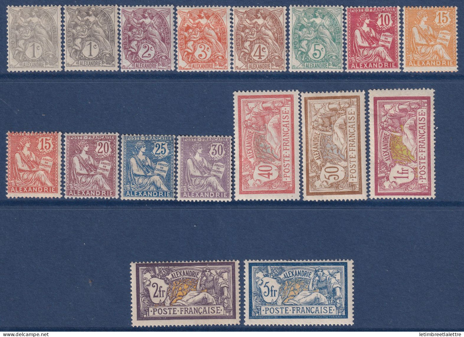 Alexandrie - YT n° 19 à 33 * dont 19 a et 25 a - Neuf avec charnière - 1902 1903