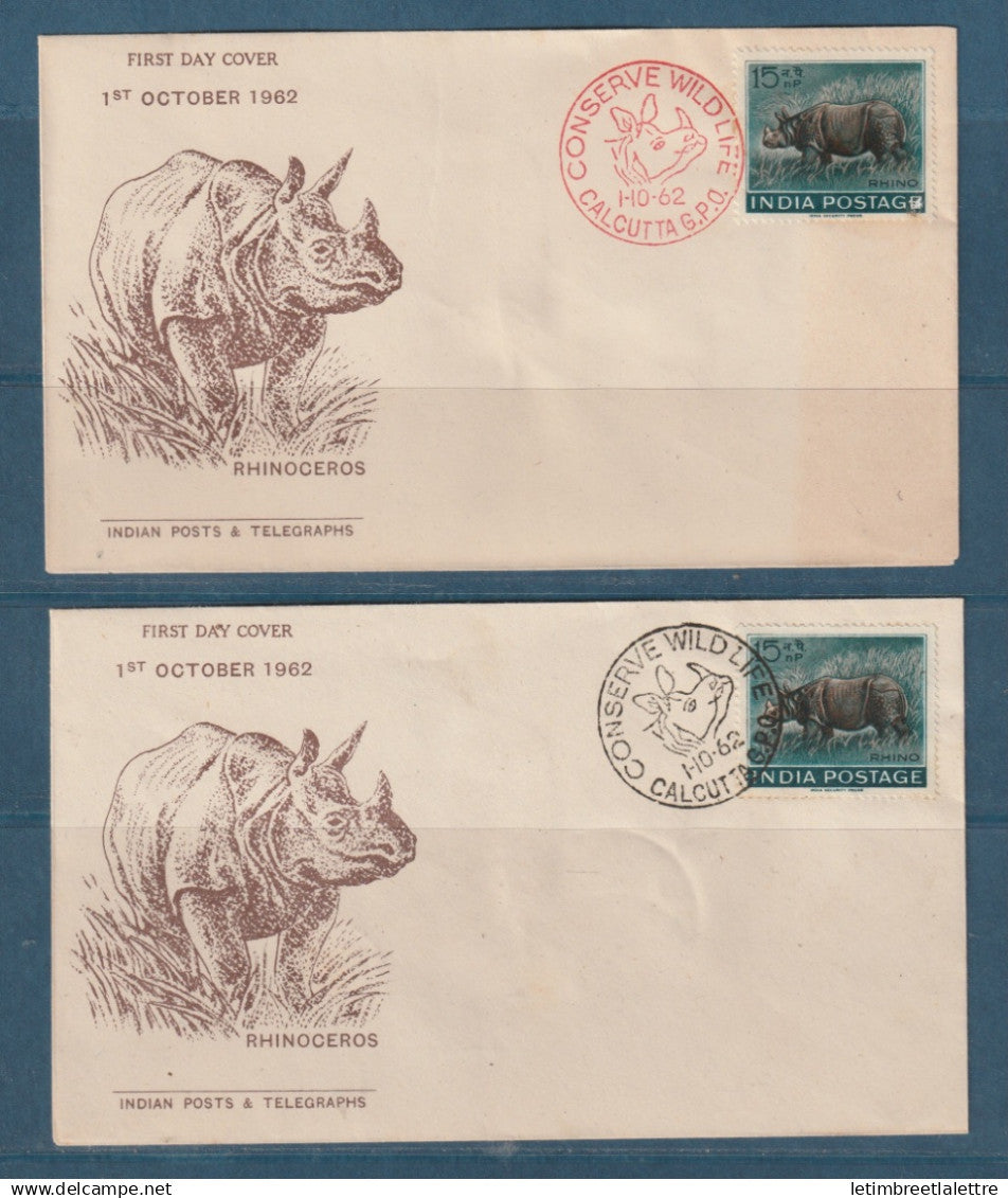 Inde - FDC premier jour - conserve wild life - Calcutta - Rhinocéros - 1962