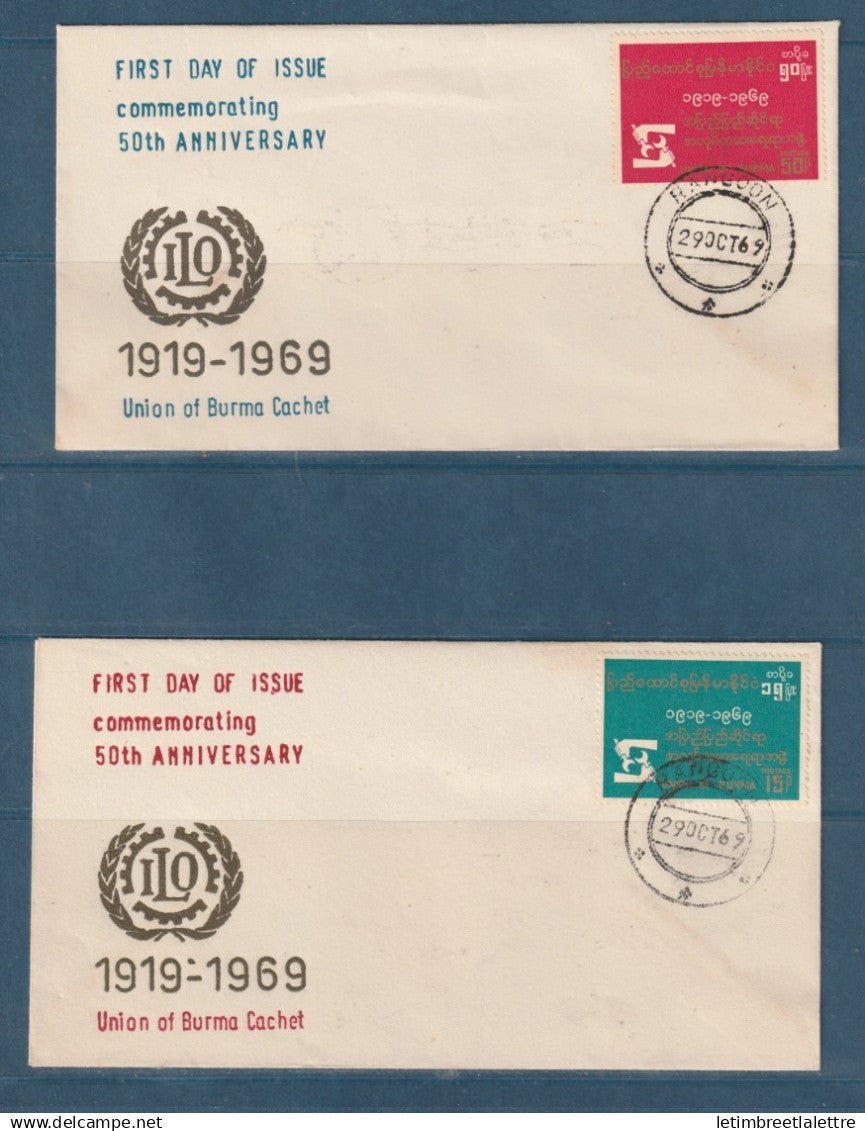 Myanmar - Birmanie -  Burma - YT n° 124 et 125 - FDC premier jour organisation internationale du travail - 1969