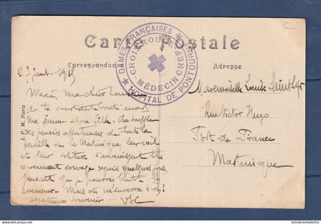 France - carte postale - croix rouge - franchise de l' hôpital de Pontourny