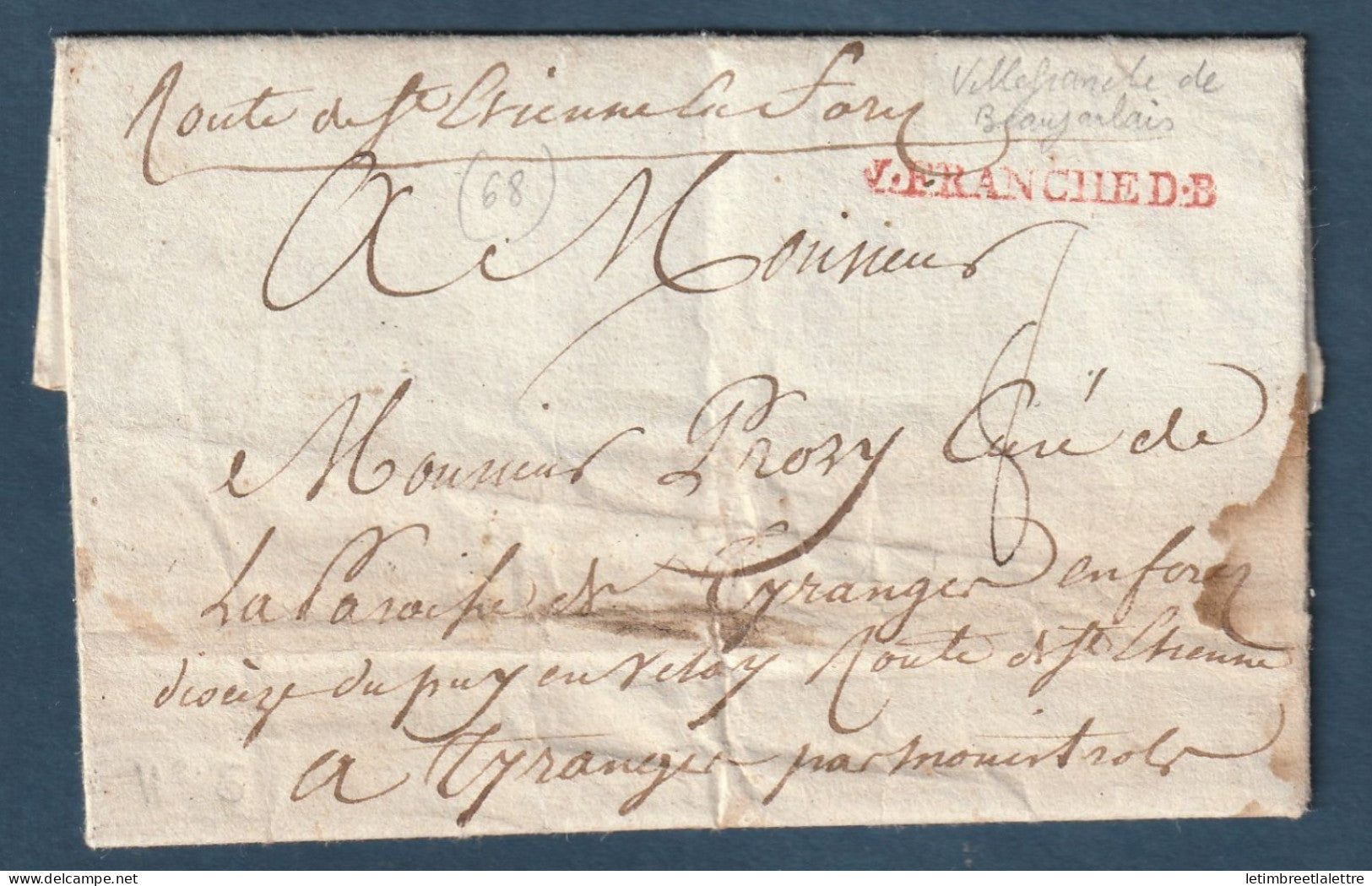 France - Marque rouge de Villefranche de Beaujolais ( 68 ) superbe - 1790
