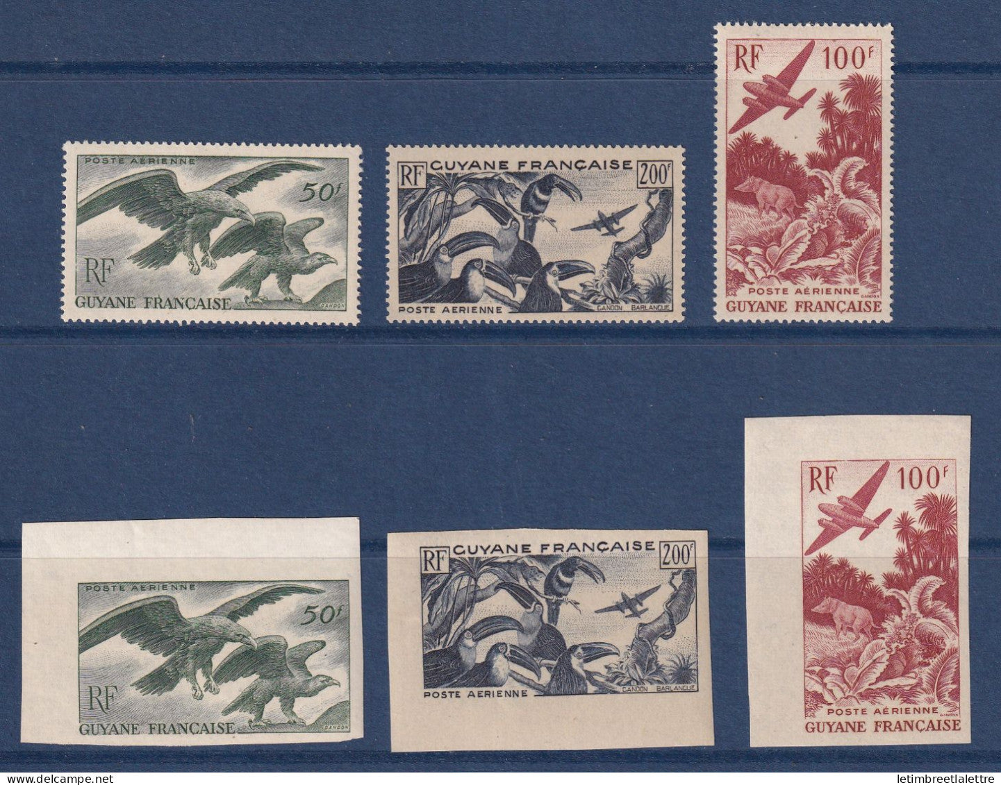 Guyane - Non dentelé - YT N° 35 à 37 et 35 a à 37 a ** - neuf sans charnière - oiseaux - 1947