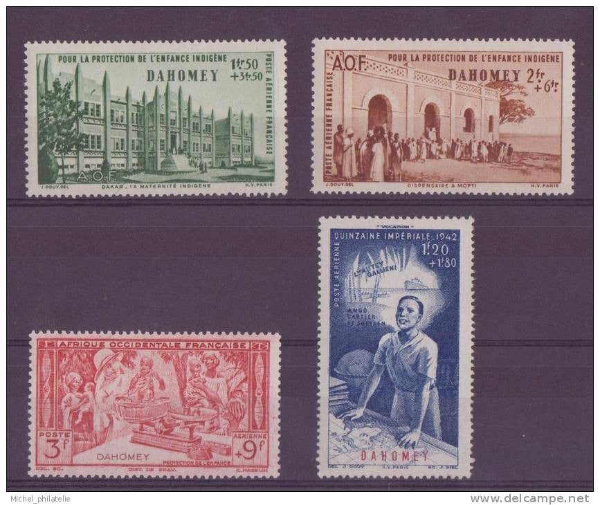 ⭐ Dahomey - Poste Aérienne - YT n° 6 à 9 ** - neuf sans charnière - 1942 ⭐