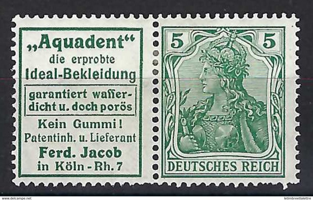 ⭐ Allemagne - timbre publicitaire - Michel N° w 2 . 12 * - Neuf avec charnière - Aquadent -> R 12 - 1911 / 1912 ⭐