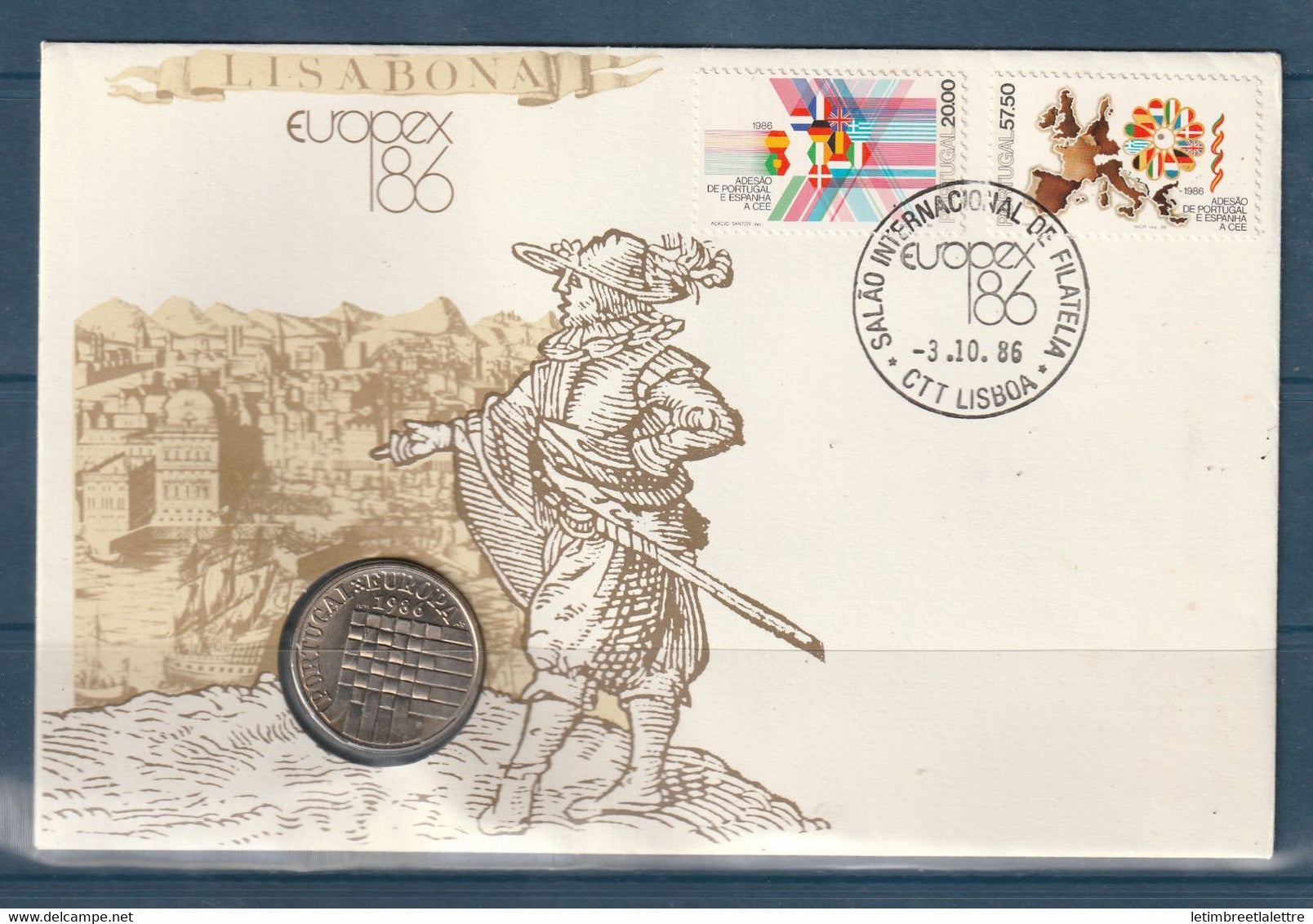 ⭐ Portugal - Europa - enveloppe monnaie - 25 escudos - adhésion à la CEE - Europex 1986 ⭐