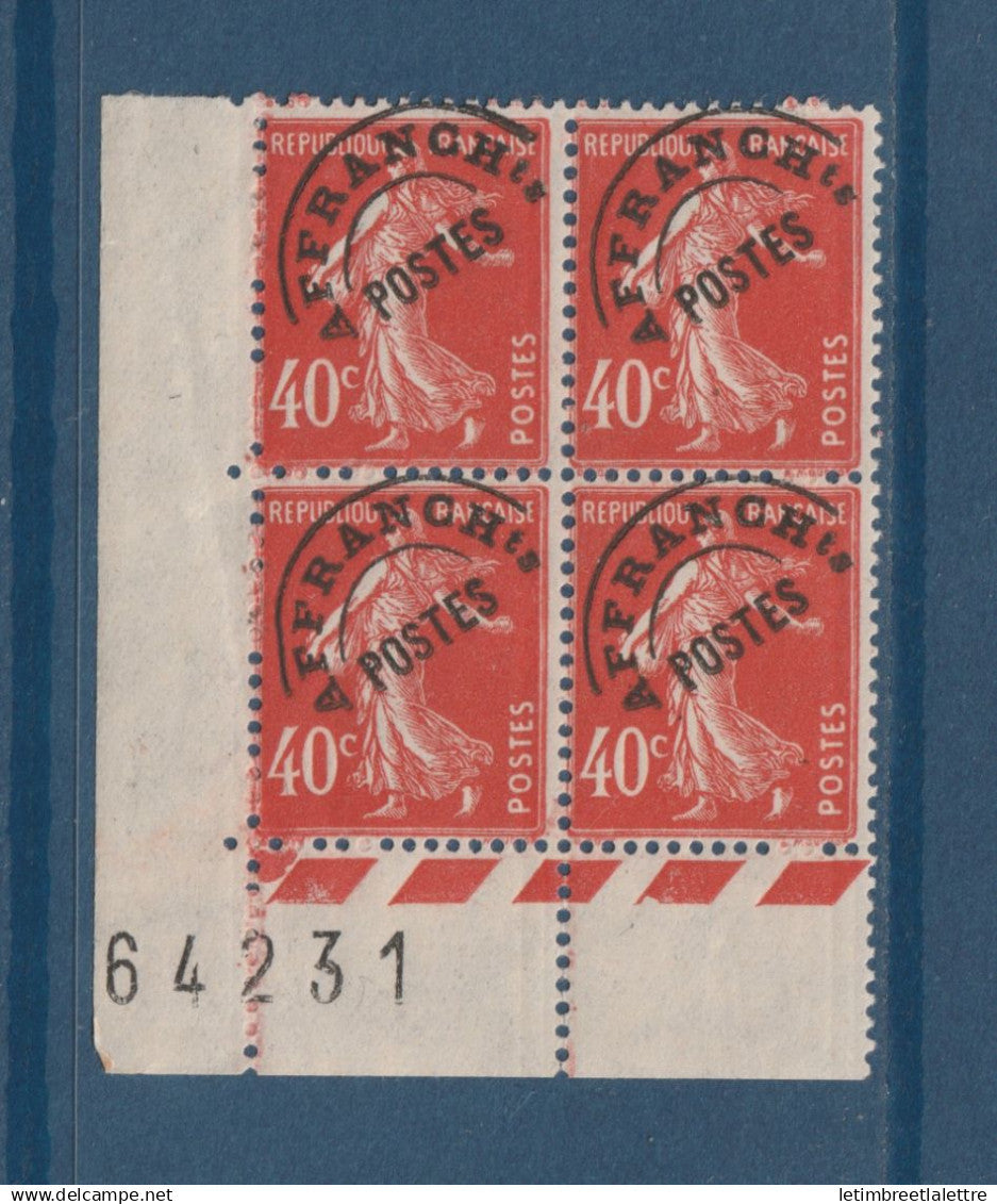 France - préoblitérés - YT n° 64 **  - neuf sans charnière - coin daté bloc de 4 - visible en boutique