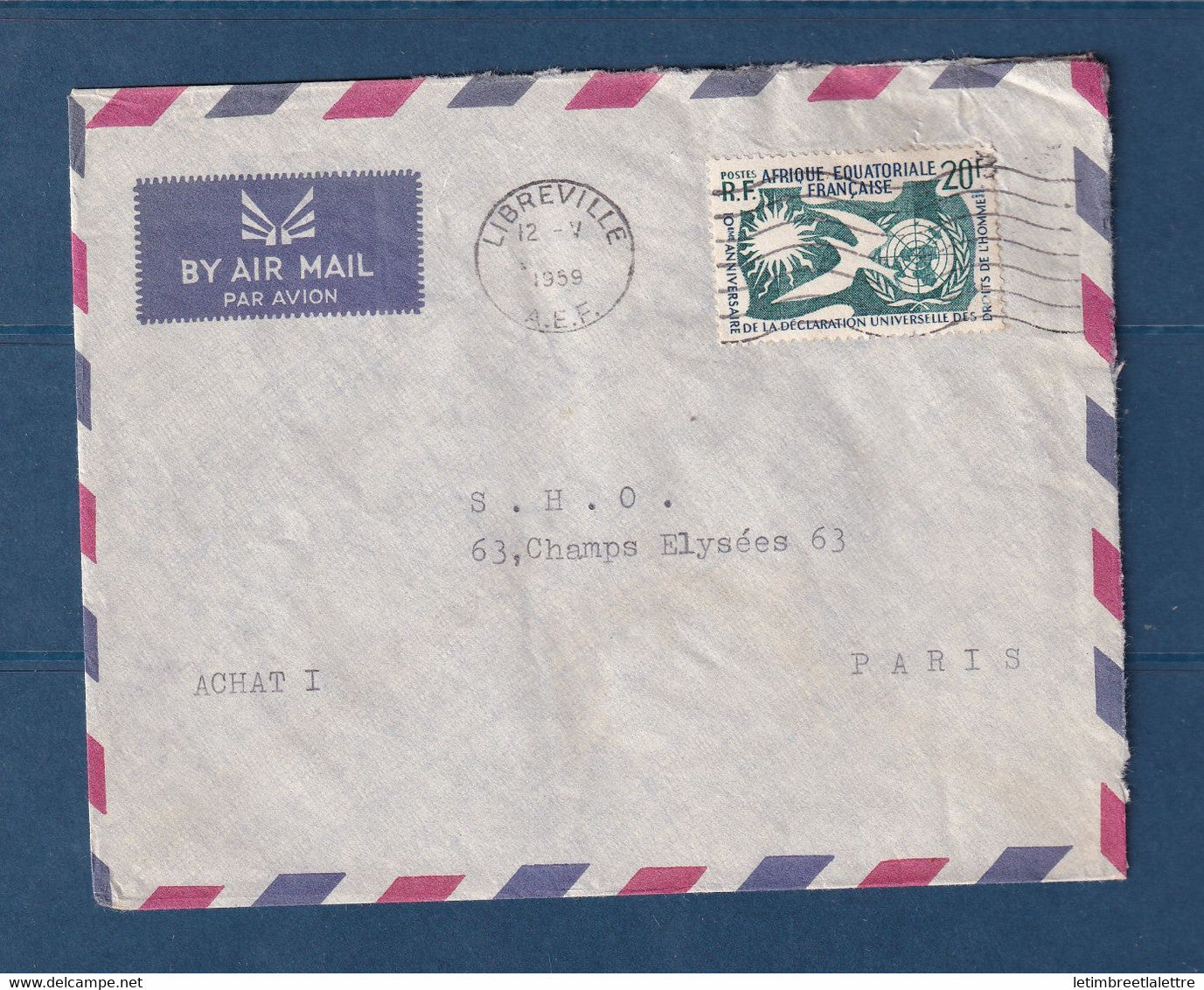 ⭐ AEF - YT n° 245 Libreville par avion pour Paris - 10eme anniversaire de la déclaration des droits de l'homme - 1959 ⭐