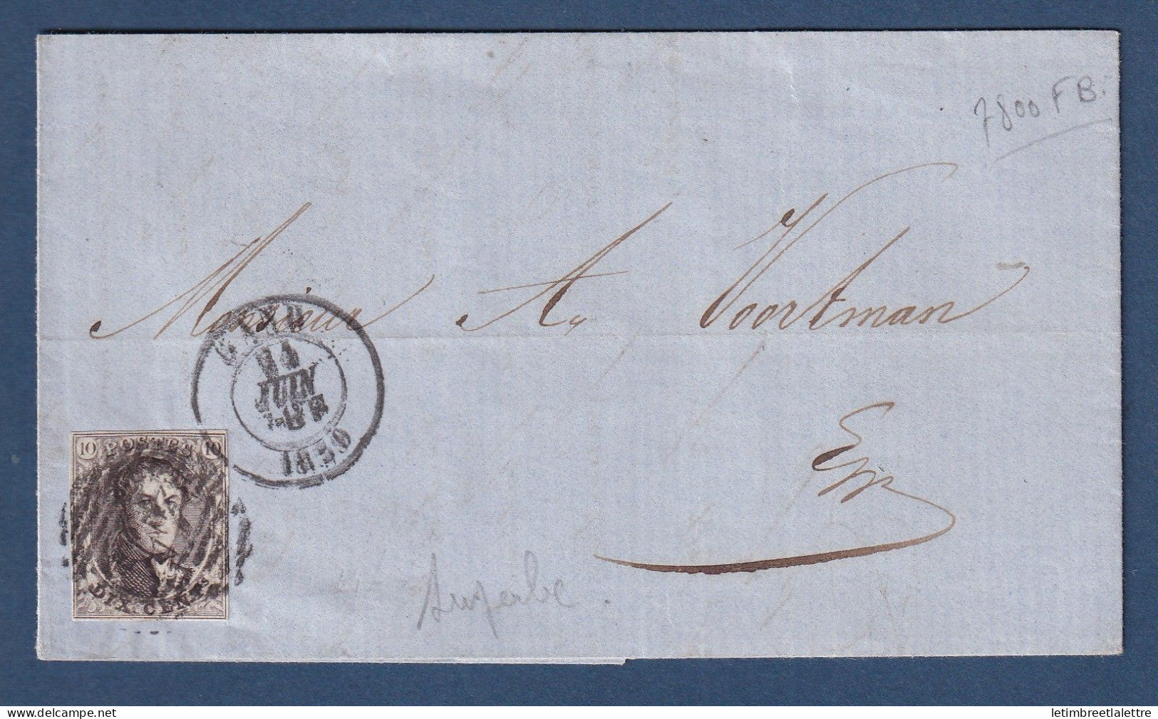 Belgique - YT n° 10 avec 4 belles marges - Seul sur lettre de 1859 - Boite 3