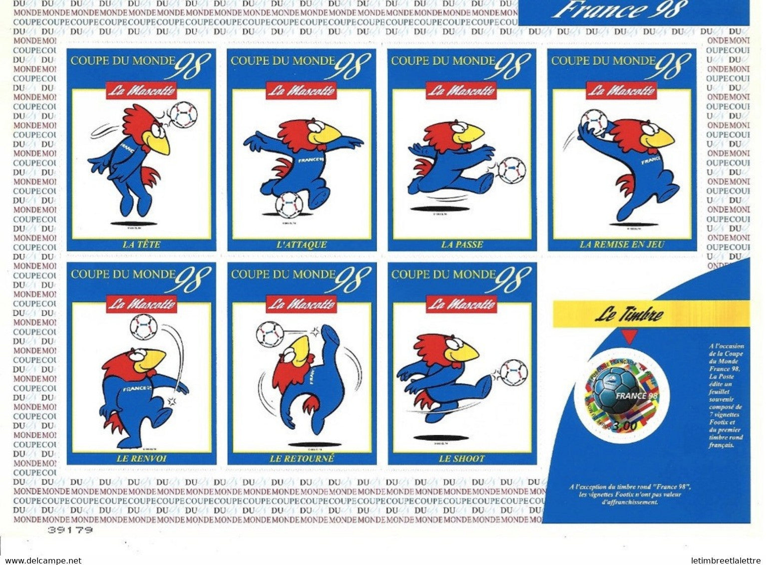 France - Bloc Souvenir - Adhésif - N° 17 A ** - Bloc coupe de Monde de Football 1998 - Footix - 1998