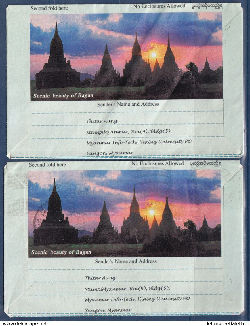 Myanmar - Birmanie - Burma - aérogramme pour l'Egypte et la France - instruments de musique - 2010