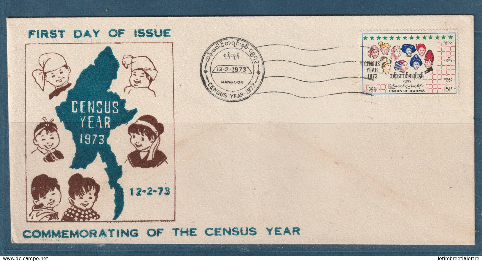 Myanmar - Birmanie -  Burma - YT n° 145 - FDC premier jour commemorating of the census Year - 1973