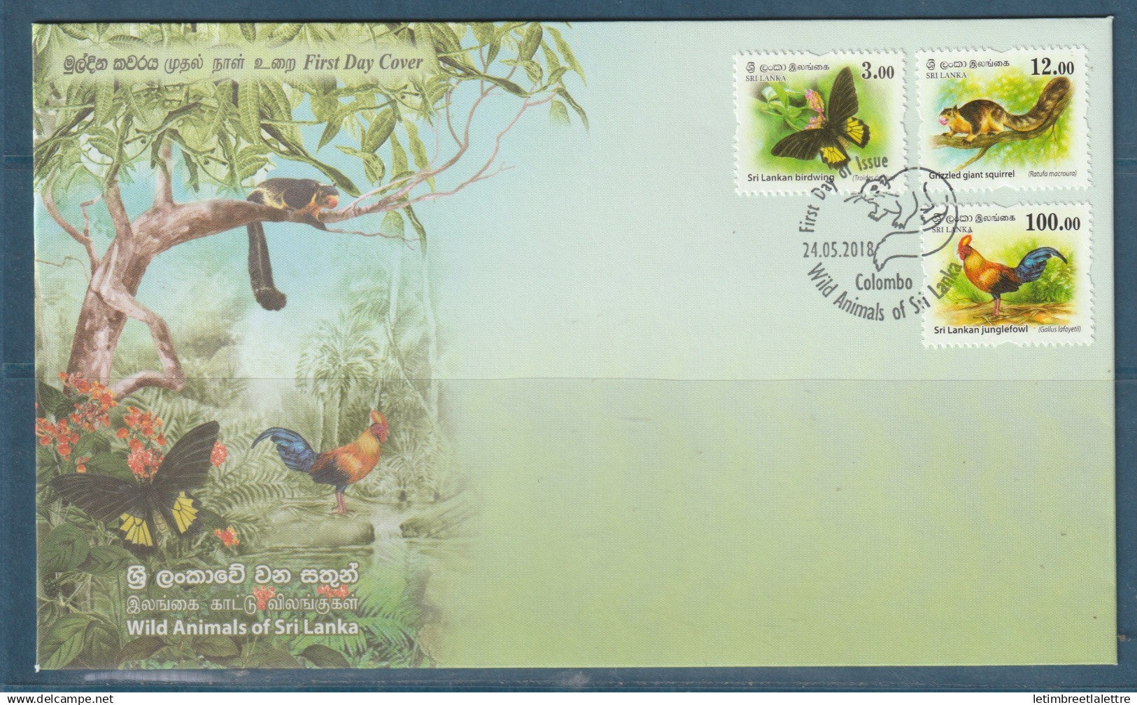 Ceylan Sri Lanka - FDC premier jour - Wild animals - Coq papillon etc - Colombo - 2018