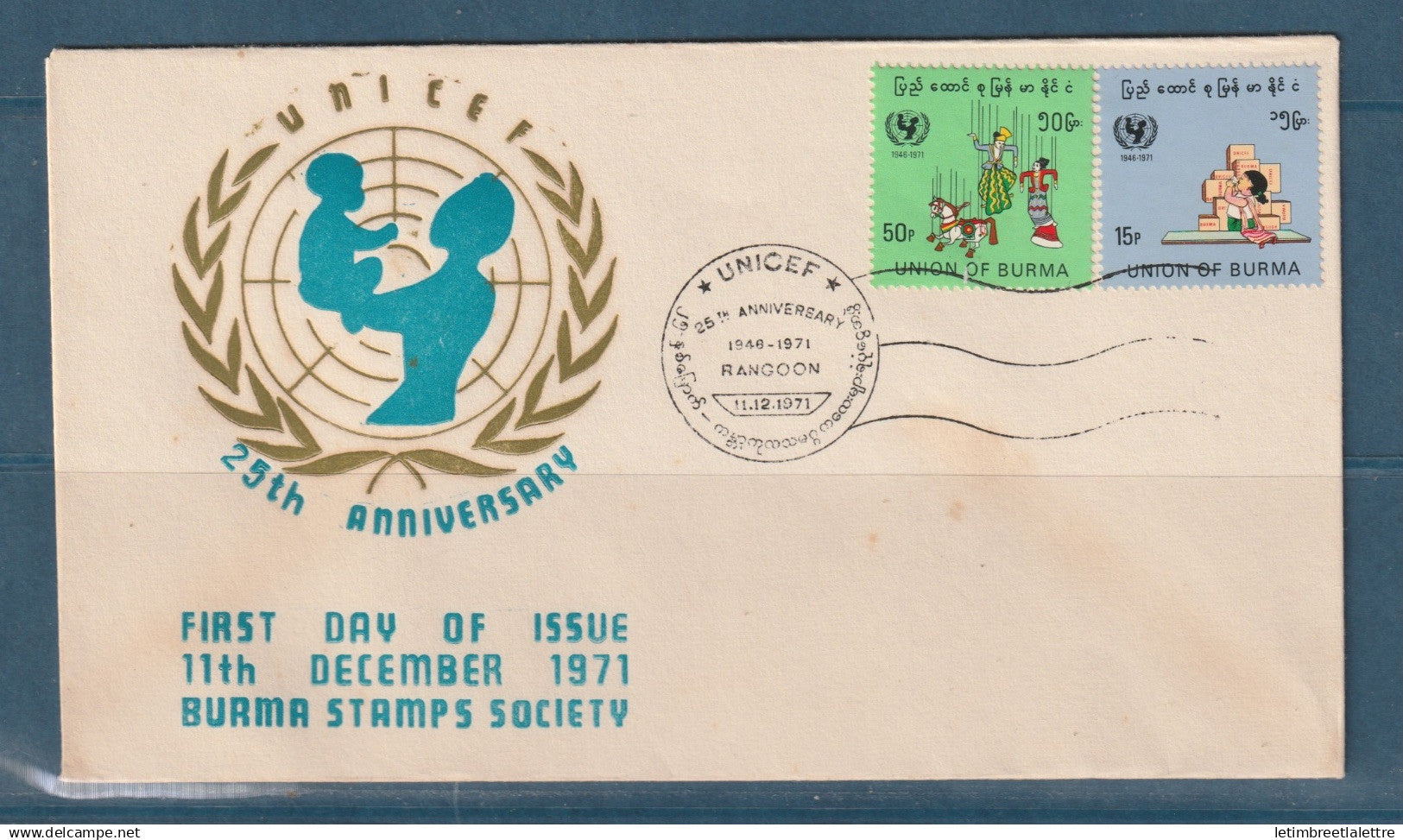 Myanmar - Birmanie -  Burma - YT n° 139 et 140 - FDC premier jour UNICEF - 1971