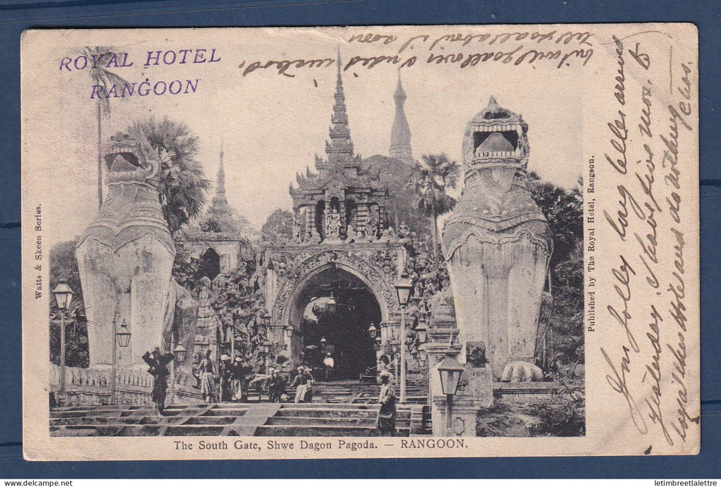 Birmanie - Burma - avec Inde YT n° 75 sur carte postale - pour les Usa - temple